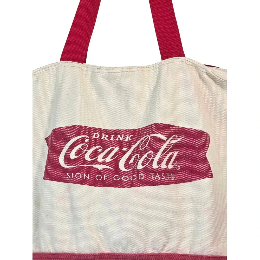 Coca-Cola Canvas Tote Bag‎ Unisex Large Cream Red Retro Graphic Pouch